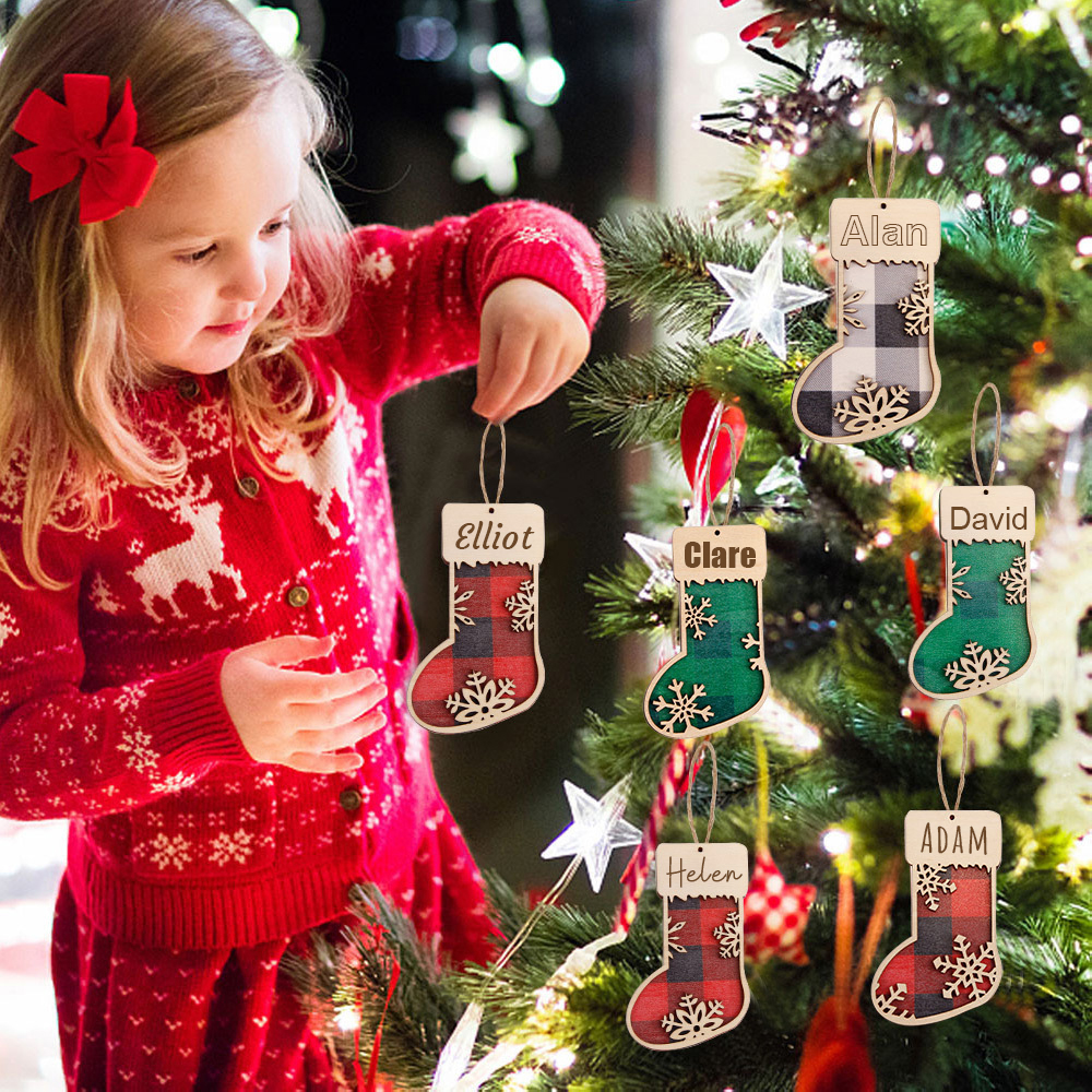 Personalized Wooden Christmas Stocking Ornaments | MCGift44