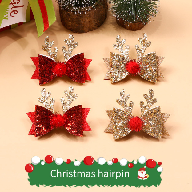 Personalized Christmas Glitter Reindeer Hairpin | MCGift223