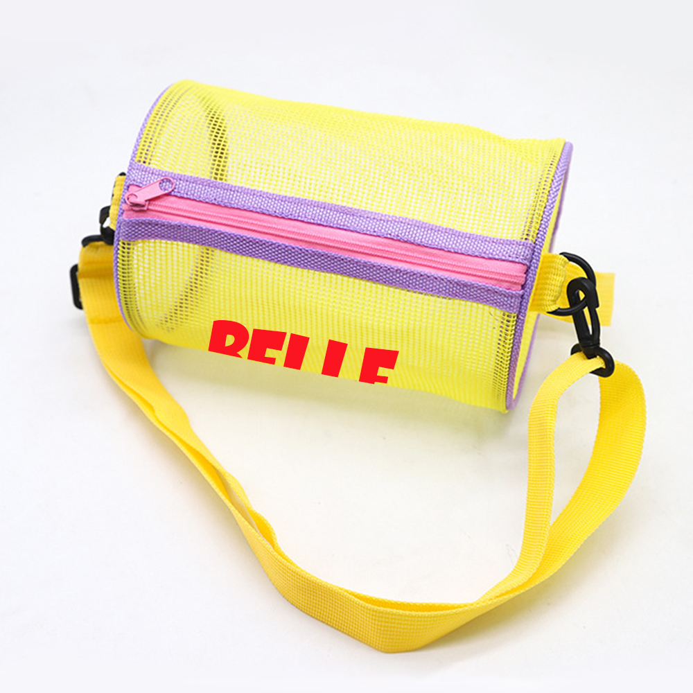 Personalized Cylinder Seashell Zipper Mesh Beach Bag | CWBeach165