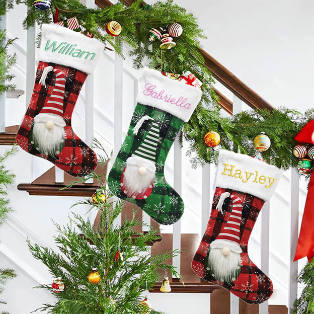 Personalized Embroidered Gnomes Christmas Stocking | MCGift46