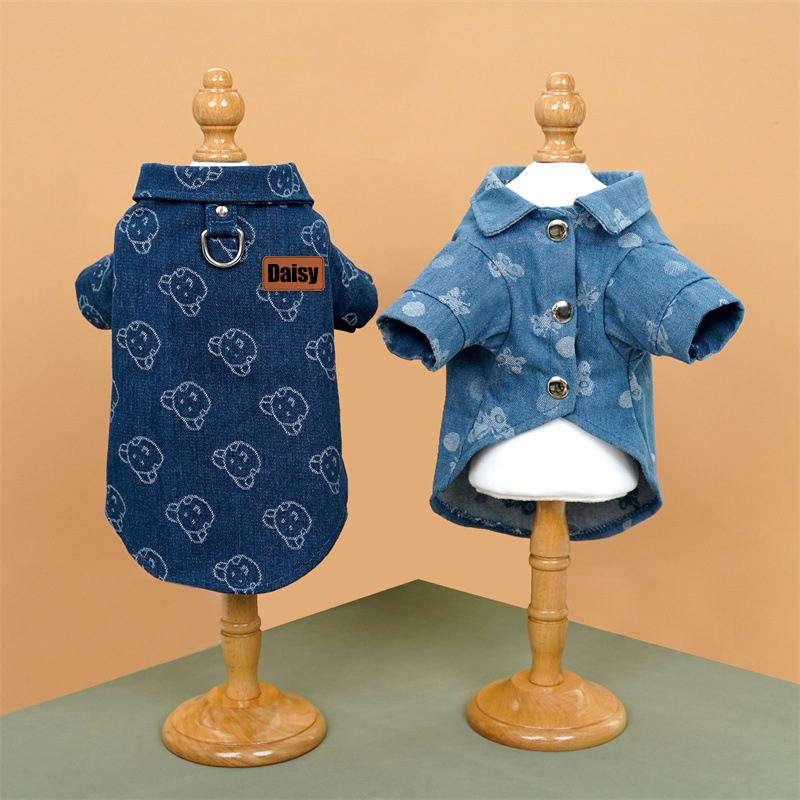 Personalized Leather Patch Pets Cute Pattern Denim Jacket | BKPet55