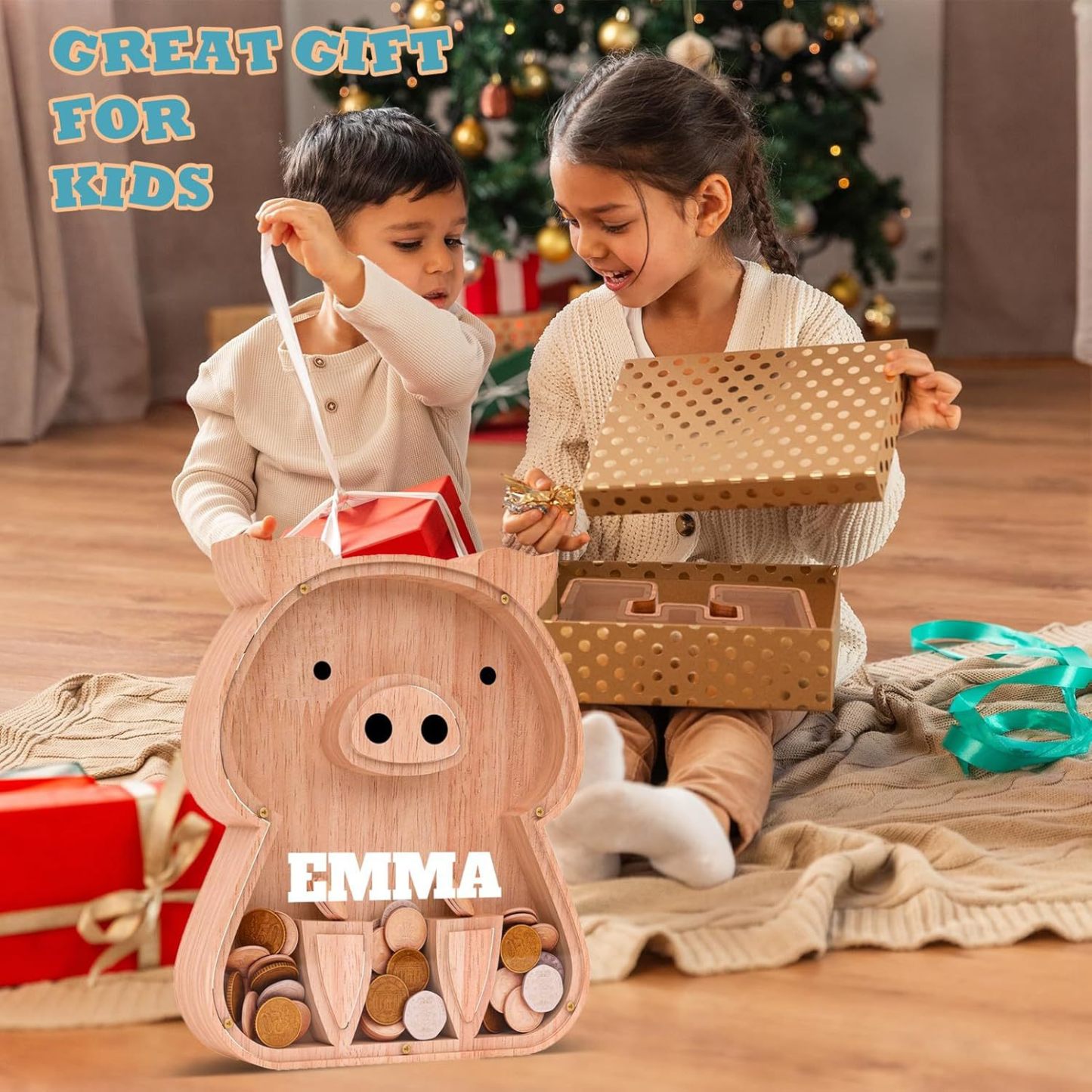 Personalized Kids Wooden Piggy Bank | CWToy66
