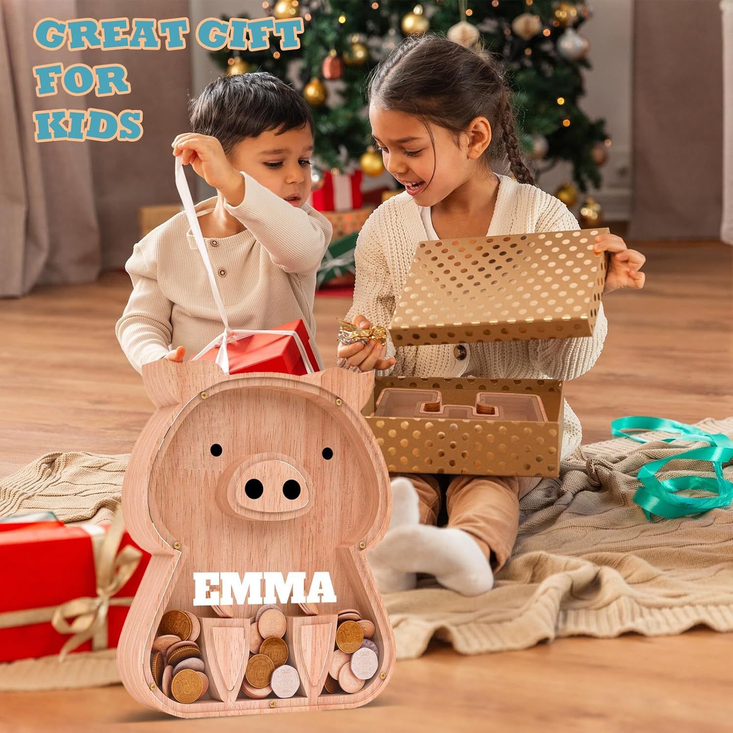 Personalized Kids Wooden Piggy Bank | CWToy66