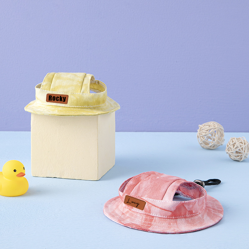 Personalized Leather Patch Pet Sun Hat with Ear Holes | BKPet68