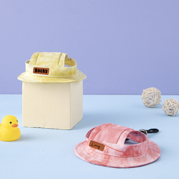 Personalized Leather Patch Pet Sun Hat with Ear Holes | BKPet68