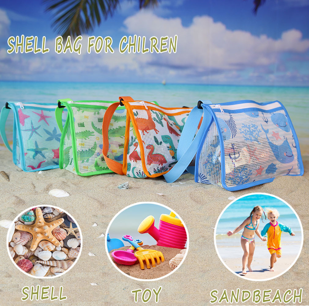 Personalized Embroidery Seashell Zipper Mesh Beach Bag | CWBeach112