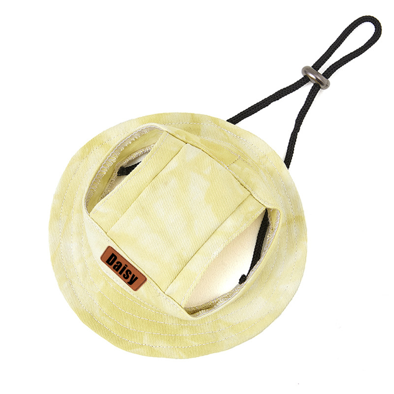 Personalized Leather Patch Pet Sun Hat with Ear Holes | BKPet68