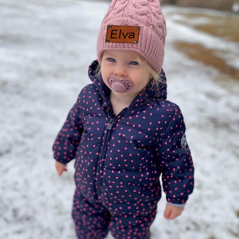 Personalized Leather Patch Pom Pom Hat