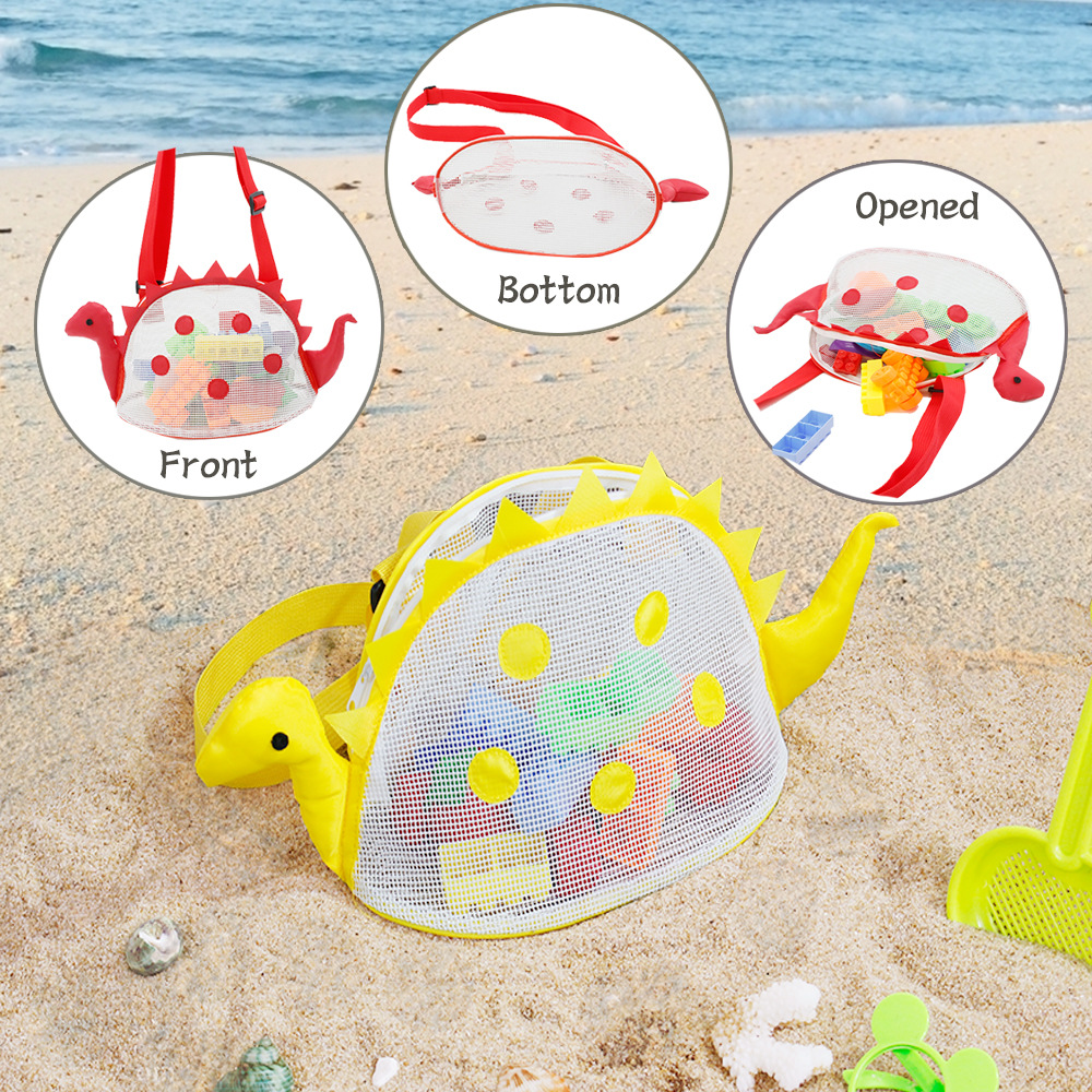 Personalized Dinosaur Seashell Zipper Mesh Beach Bag | CWBeach97