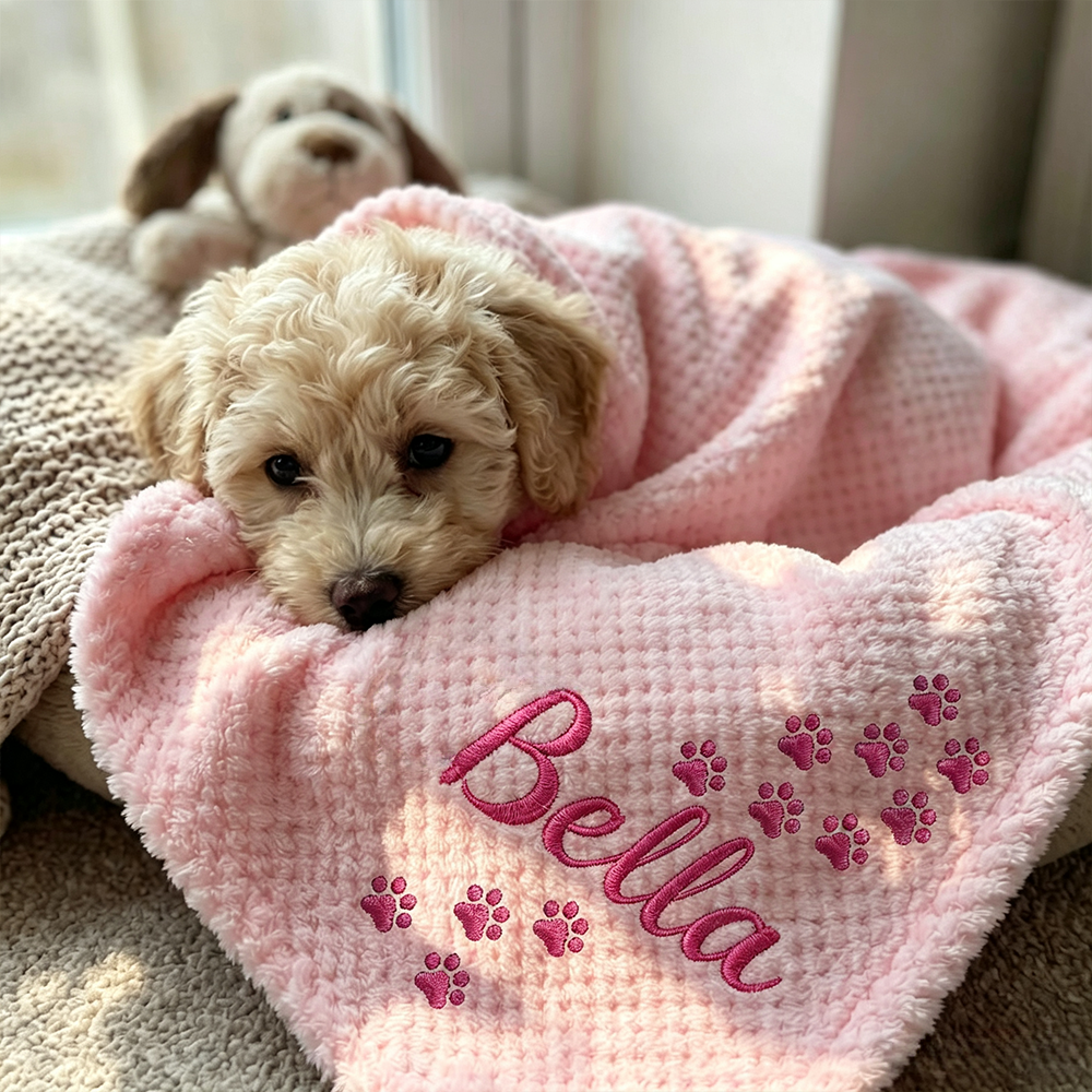 Personalized Embroidered Puppy Blanket with Name & Paw Print | BKPet583