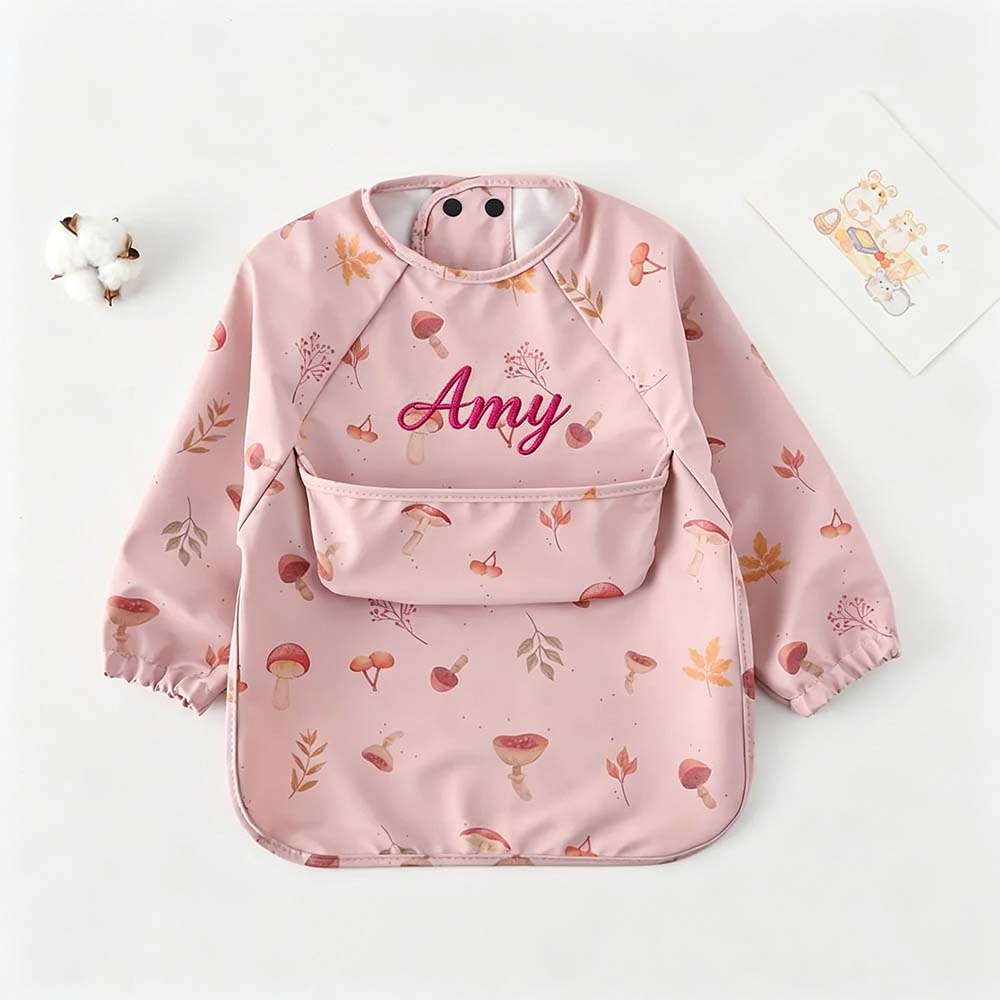 Personalized Embroidered Baby Bib Smock With Sleeves Feeding Cover | CWBaby561