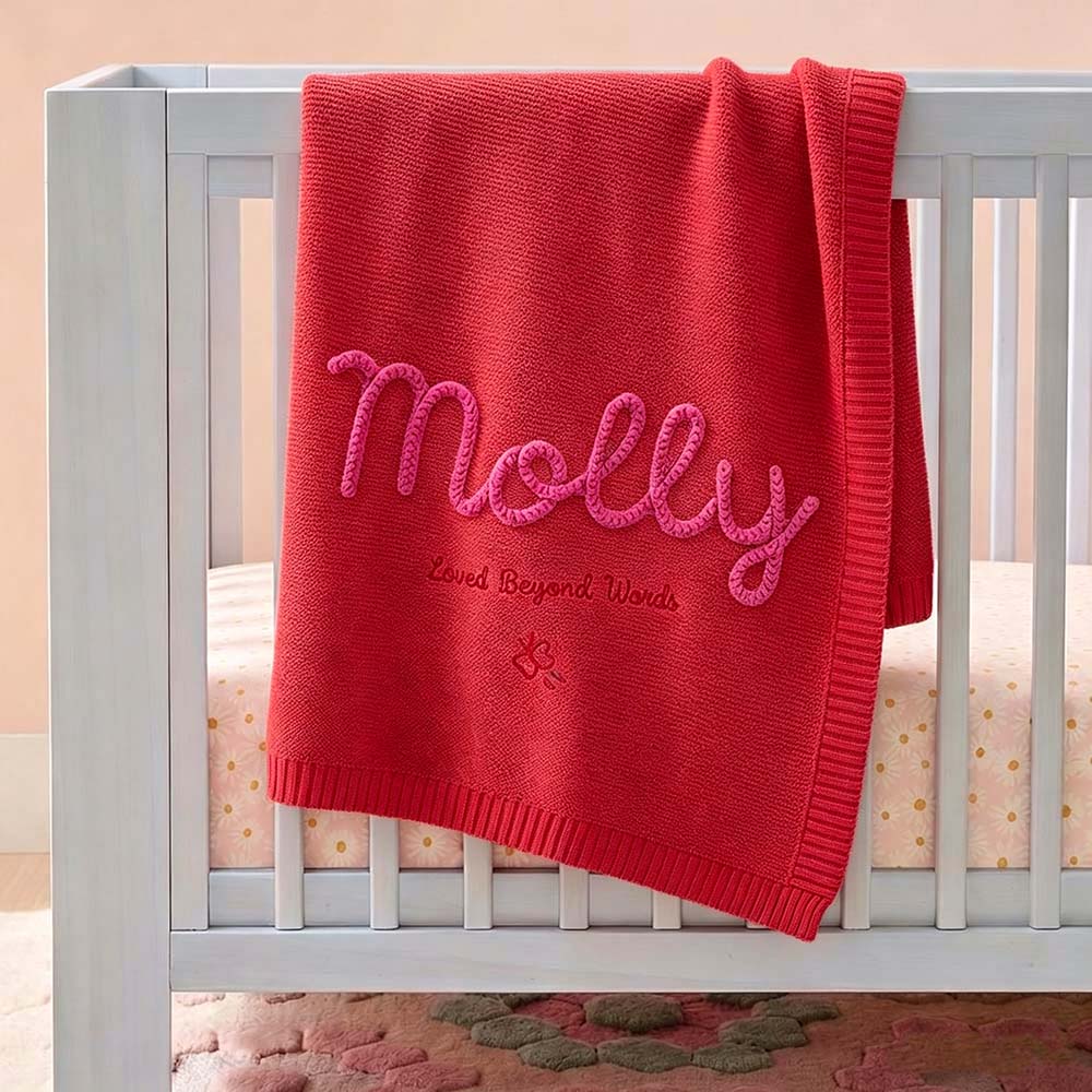 Personalized Hand Embroidered Knit Blanket for Baby | CWBaby512