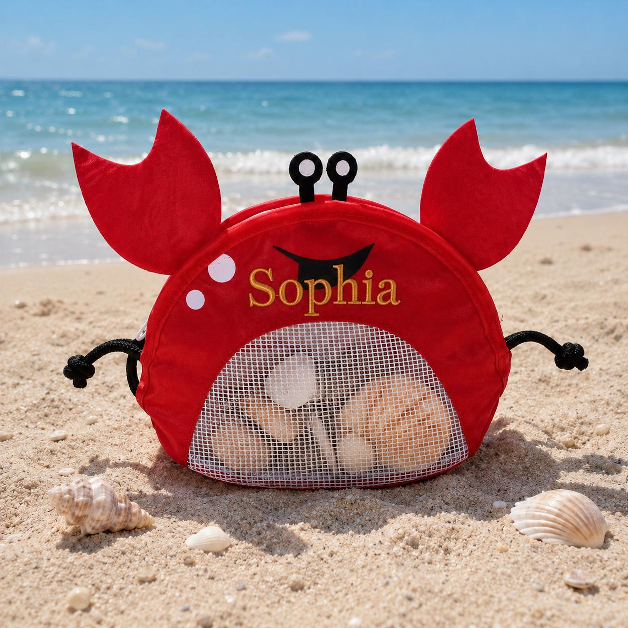 Personalized Embroidery Crab Seashell Zipper Mesh Beach Bag | CWBeach255