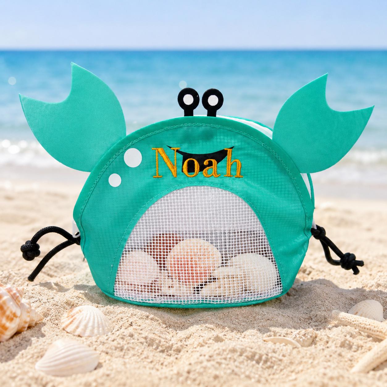 Personalized Embroidery Crab Seashell Zipper Mesh Beach Bag | CWBeach255
