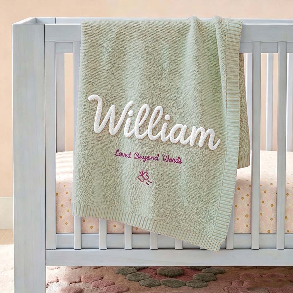 Personalized Hand Embroidered Knit Blanket for Baby | CWBaby512