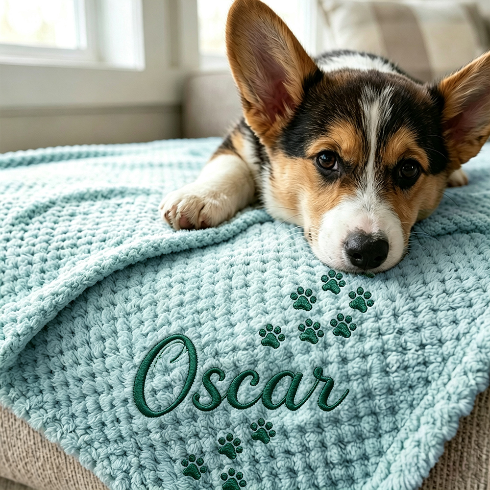 Personalized Embroidered Puppy Blanket with Name & Paw Print | BKPet583