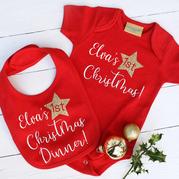 Personalized Baby Romper with Bib Set For Christmas Dinner | MCGift99