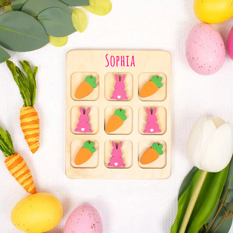 Personalized Kid Wooden Easter Gift Tic Tac Toe | CWEaster94