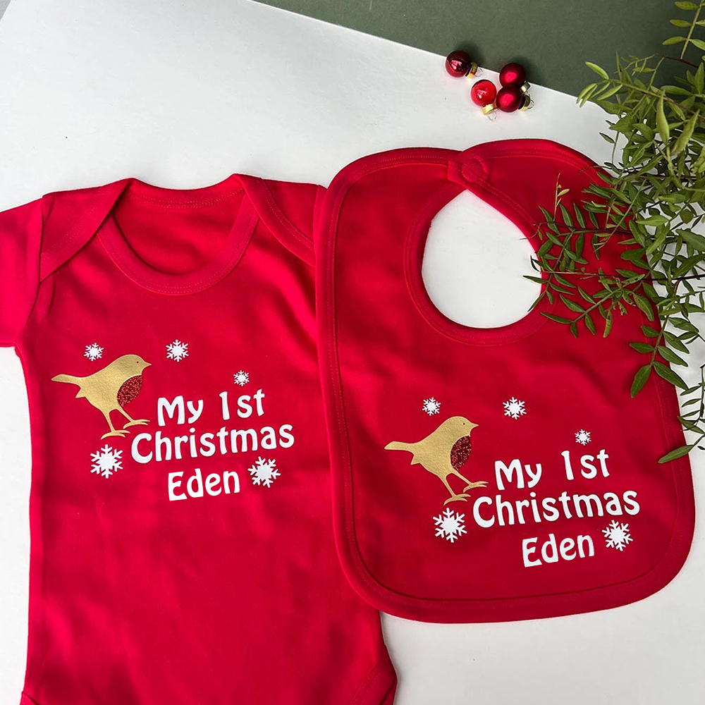 Personalized Baby Romper with Bib Set For Christmas Dinner | CWBaby111