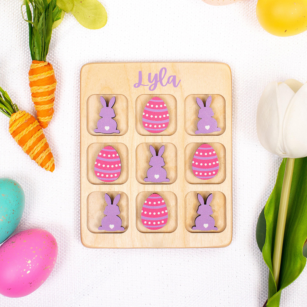 Personalized Kid Wooden Easter Gift Tic Tac Toe | CWEaster94