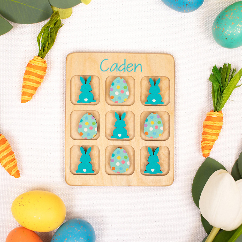Personalized Kid Wooden Easter Gift Tic Tac Toe | CWEaster94