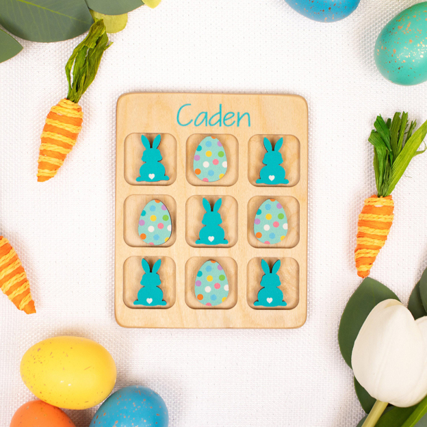 Personalized Kid Wooden Easter Gift Tic Tac Toe | CWEaster94