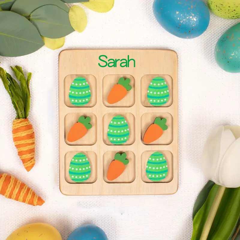 Personalized Kid Wooden Easter Gift Tic Tac Toe | CWEaster94