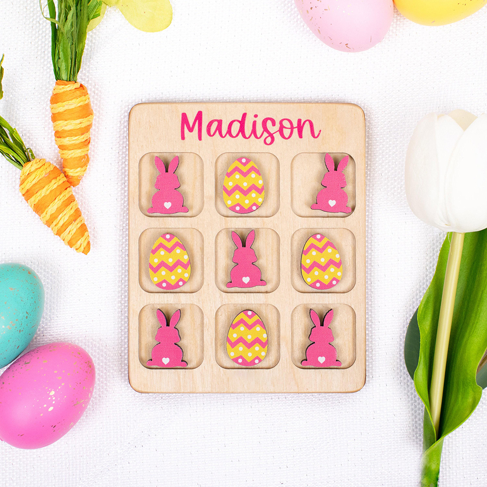Personalized Kid Wooden Easter Gift Tic Tac Toe | CWEaster94