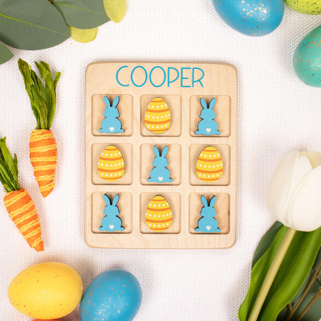 Personalized Kid Wooden Easter Gift Tic Tac Toe | CWEaster94