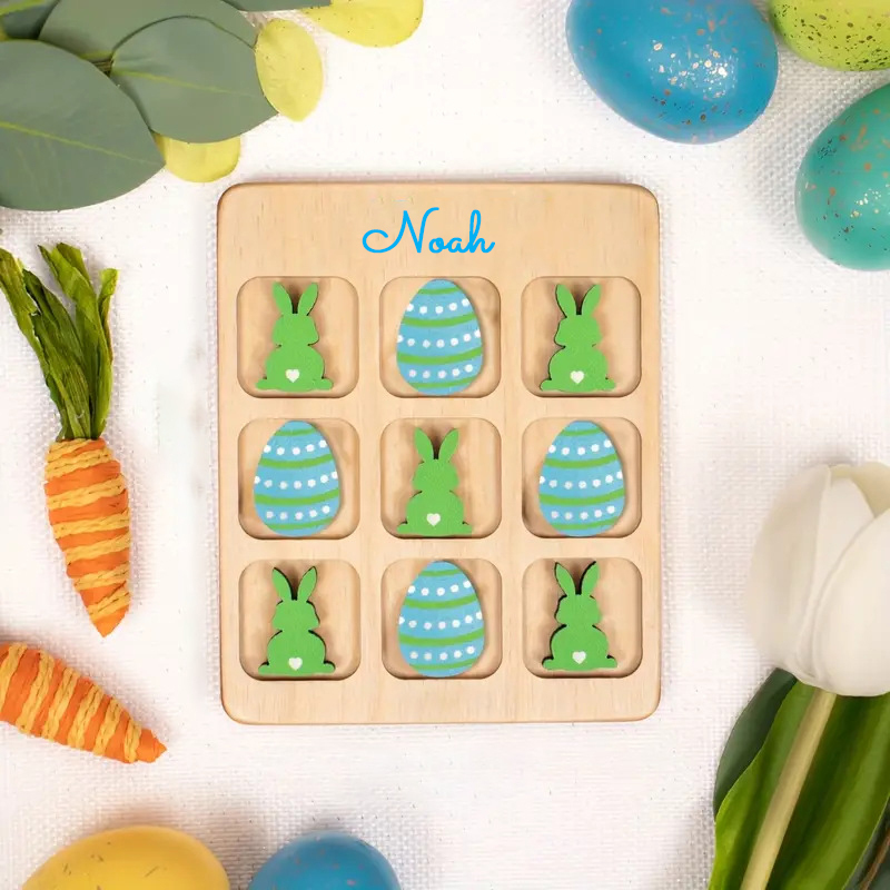 Personalized Kid Wooden Easter Gift Tic Tac Toe | CWEaster94