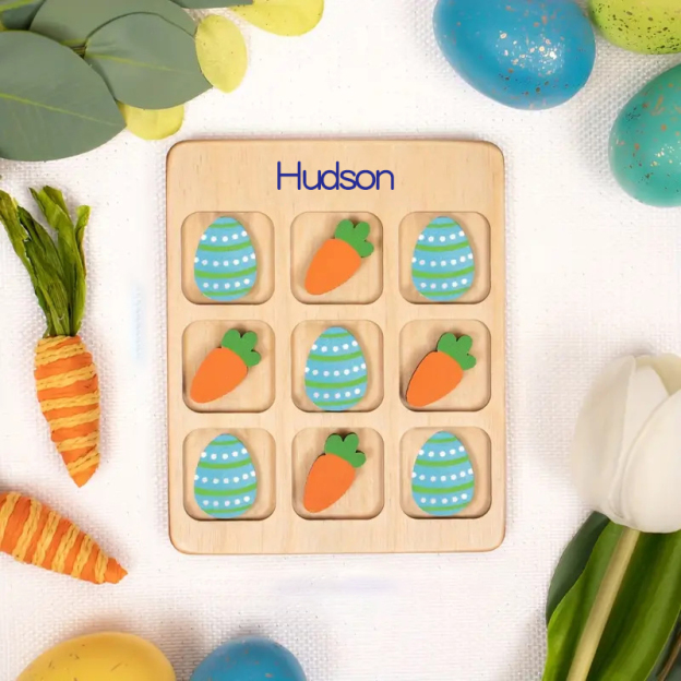 Personalized Kid Wooden Easter Gift Tic Tac Toe | CWEaster94