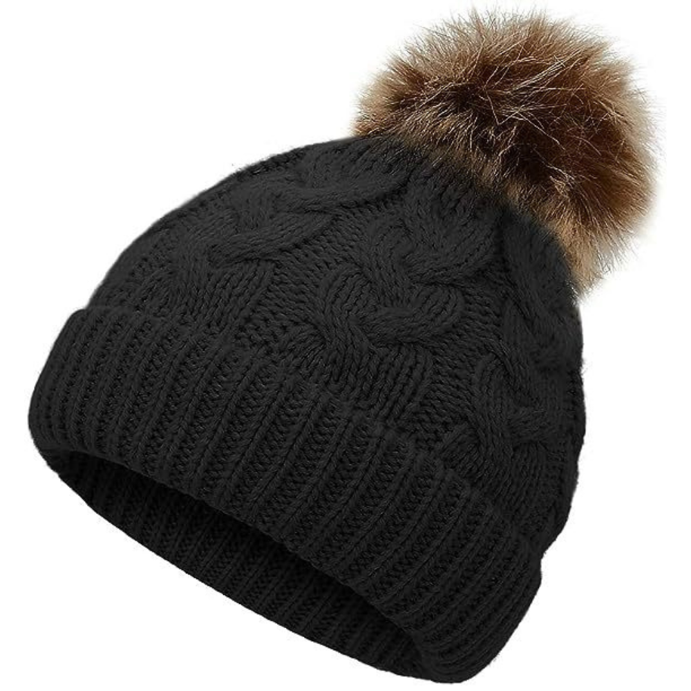 Personalized Faux Leather Patch  Pom Pom Beanie| HSKid40