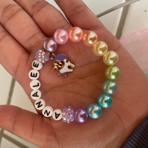 Personalized Kids Lovely Unicorn Bead Bracelet With Name | CWBeach138