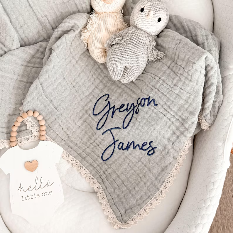 Personalized Embroidered Name Baby Swaddle Blanket for Unique Gift | CWBaby78