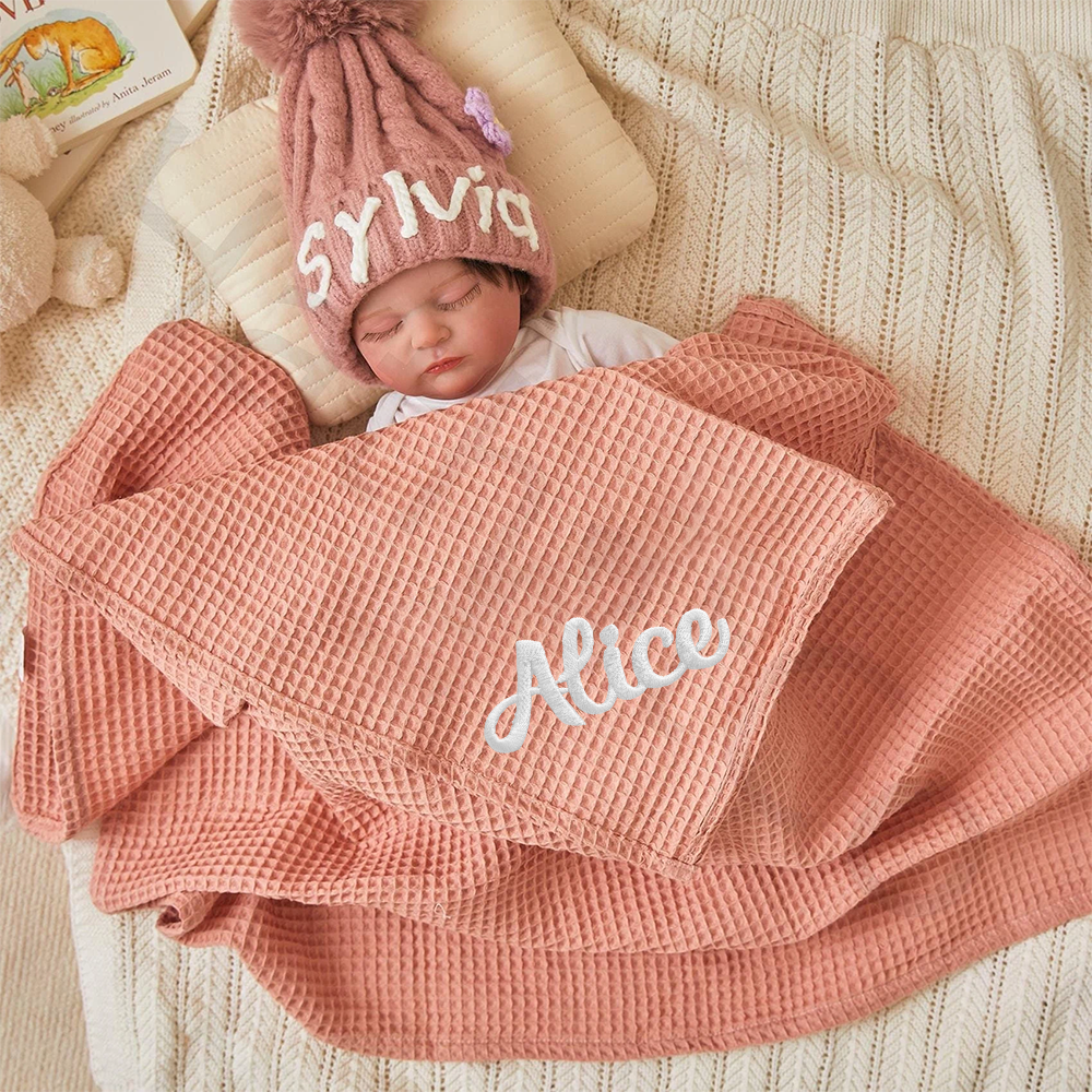 Personalized Embroidered Waffle Tassel Blanket for Comfort & Unique| C
