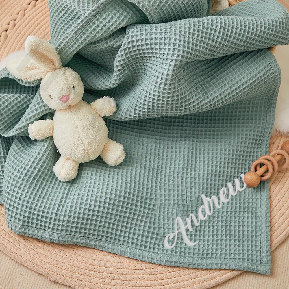 Personalized Embroidered Waffle Blanket for Comfort & Unique| CWBaby48