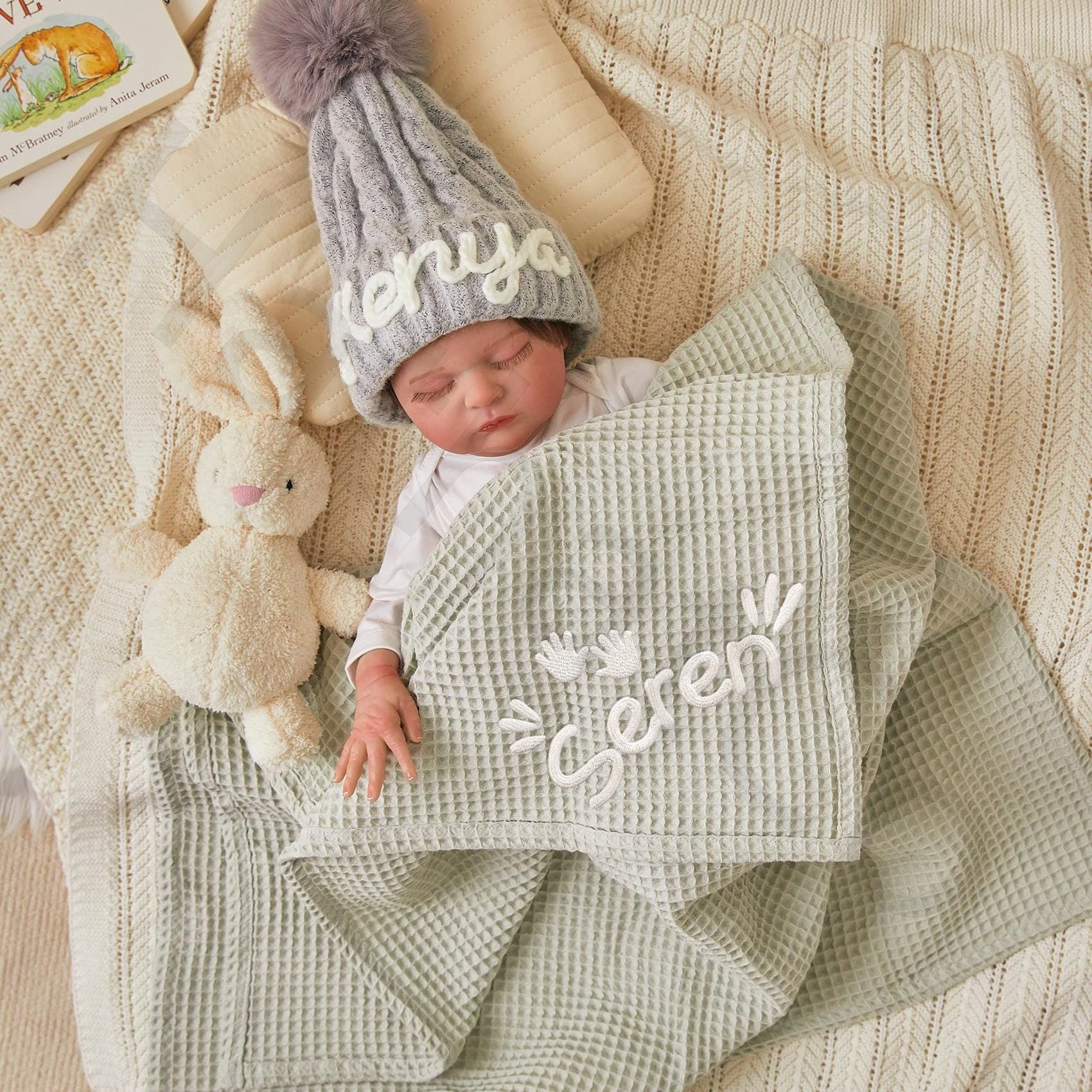 Personalized Embroidered Waffle Blanket for Comfort & Unique| CWBaby48