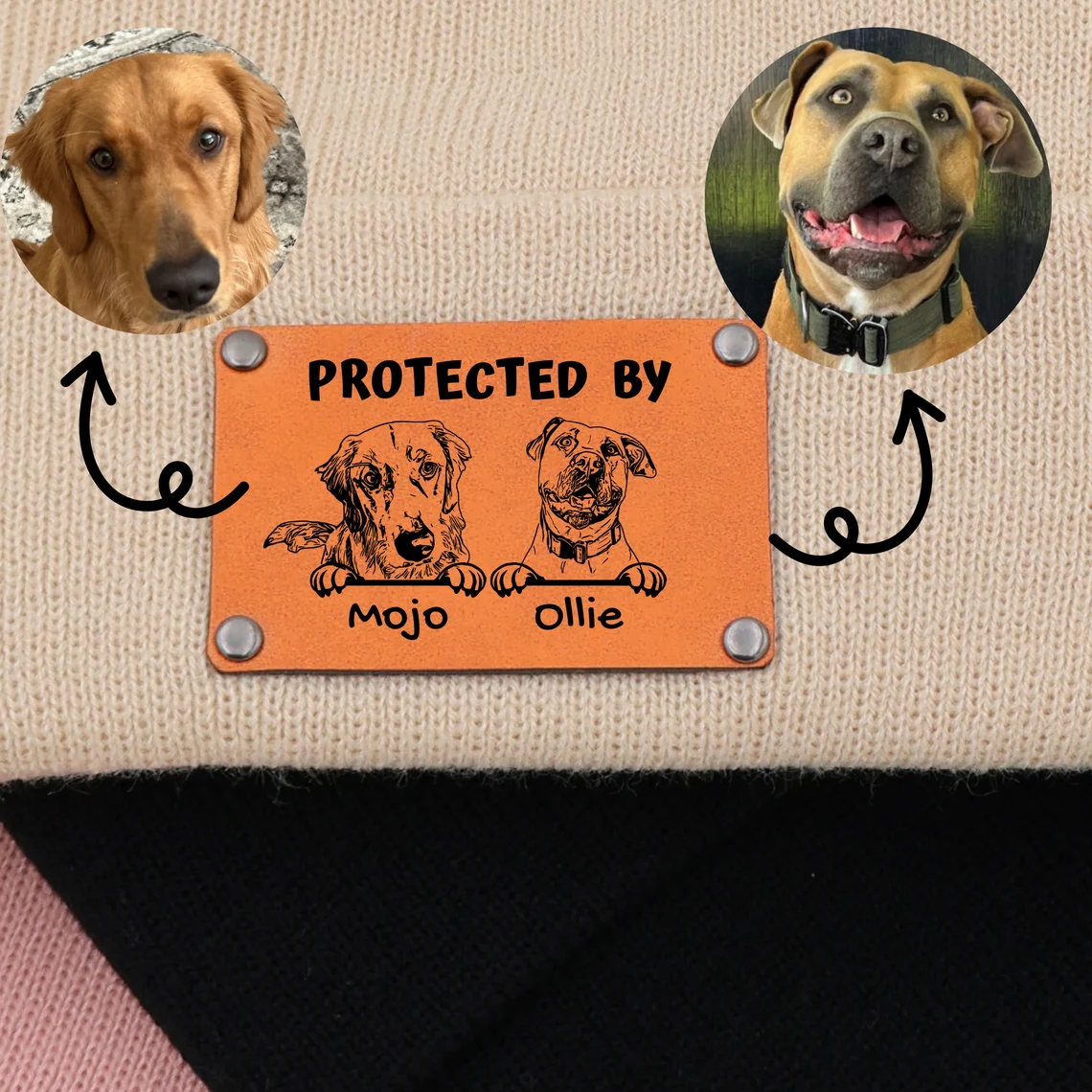 Personalized Vegan Leather Patch Baby Puppy Beanie | HSKid39