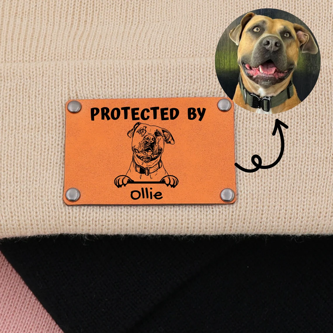 Personalized Vegan Leather Patch Baby Puppy Beanie | HSKid39
