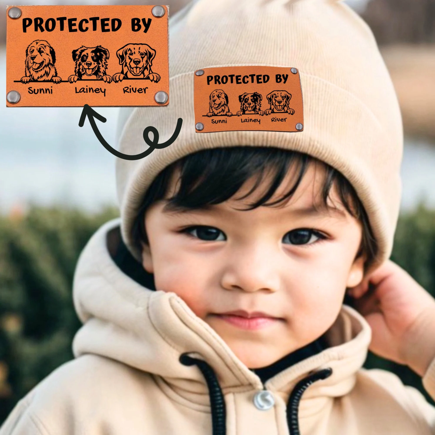 Personalized Vegan Leather Patch Baby Puppy Beanie | HSKid39