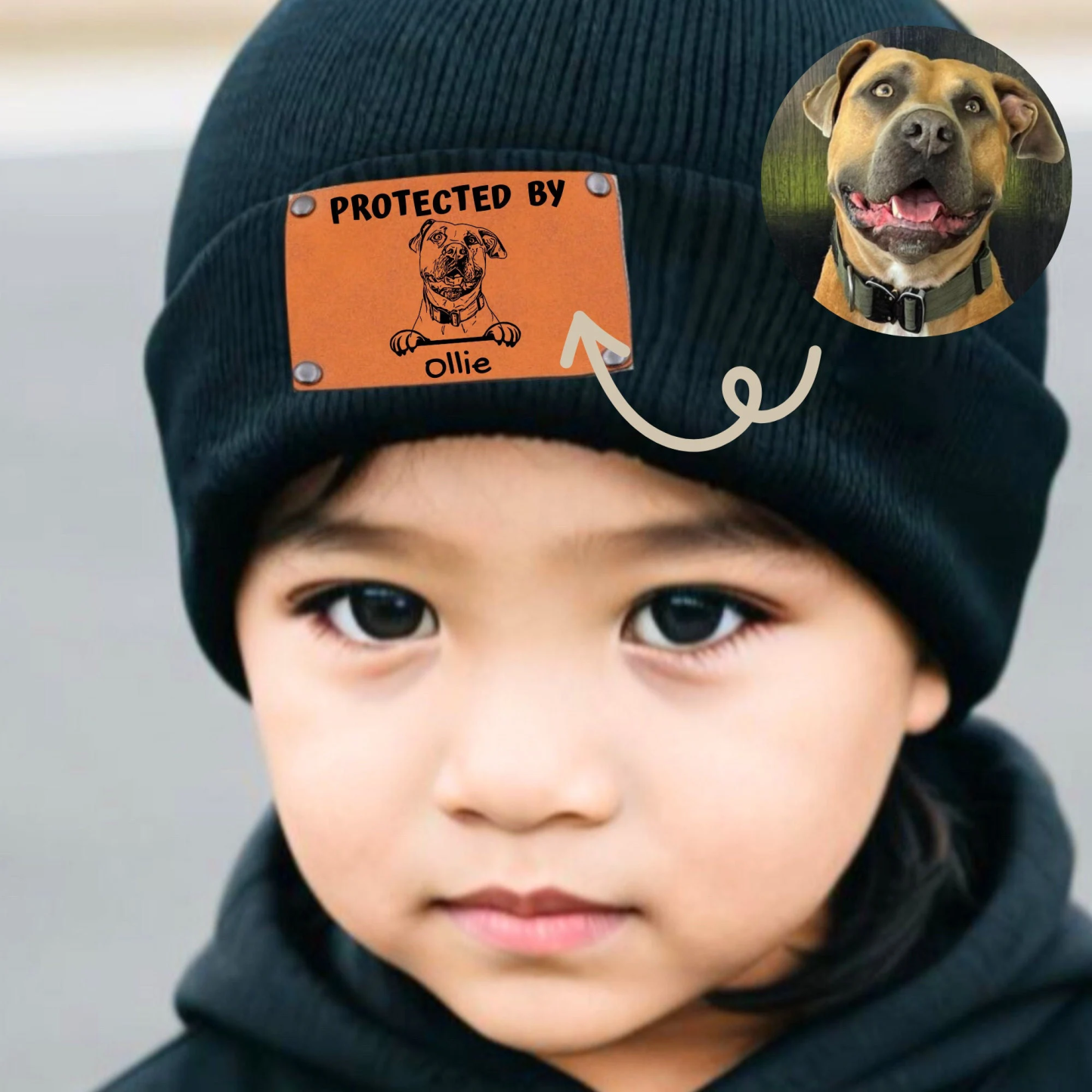 Personalized Vegan Leather Patch Baby Puppy Beanie | HSKid39