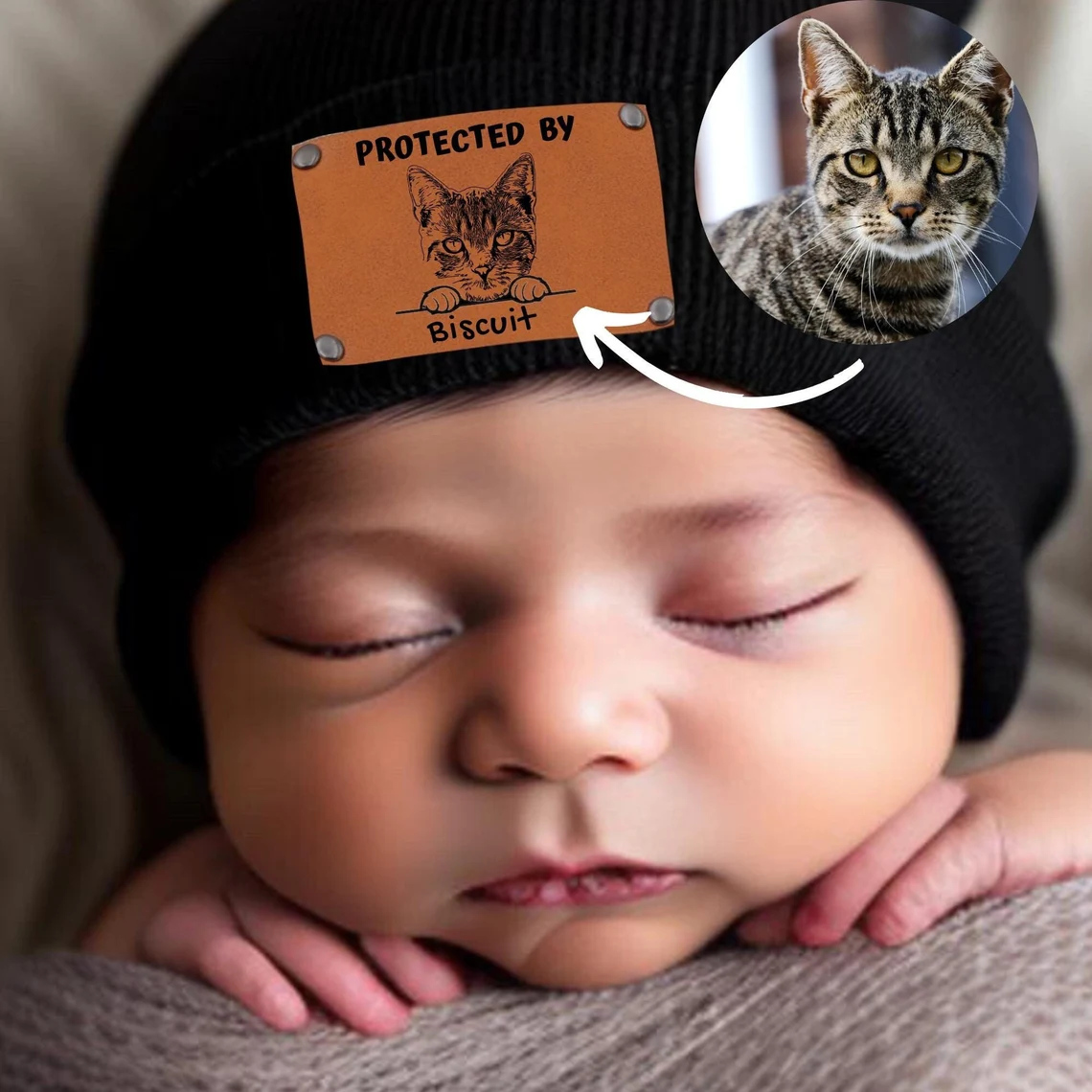 Personalized Vegan Leather Patch Baby Puppy Beanie | HSKid39
