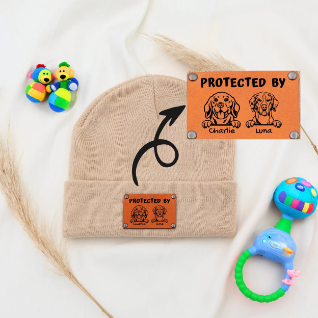 Personalized Vegan Leather Patch Baby Puppy Beanie | HSKid39