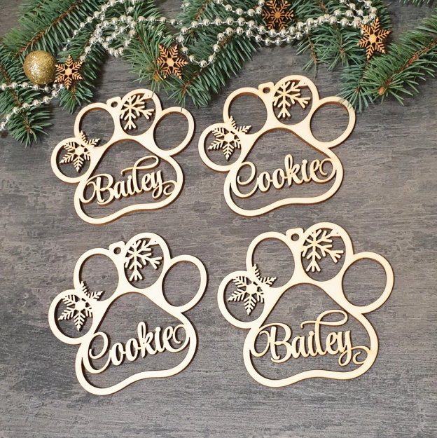 Personalized Paw Wooden Christmas Ornaments | MCGift26