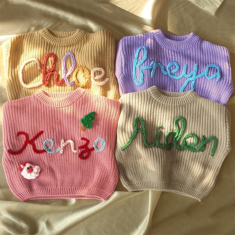 Personalized Hand embroidered Name Baby Sweater | CWBaby110