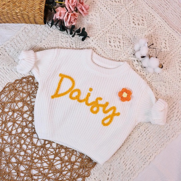 Personalized Hand embroidered Name Baby Sweater | CWBaby110