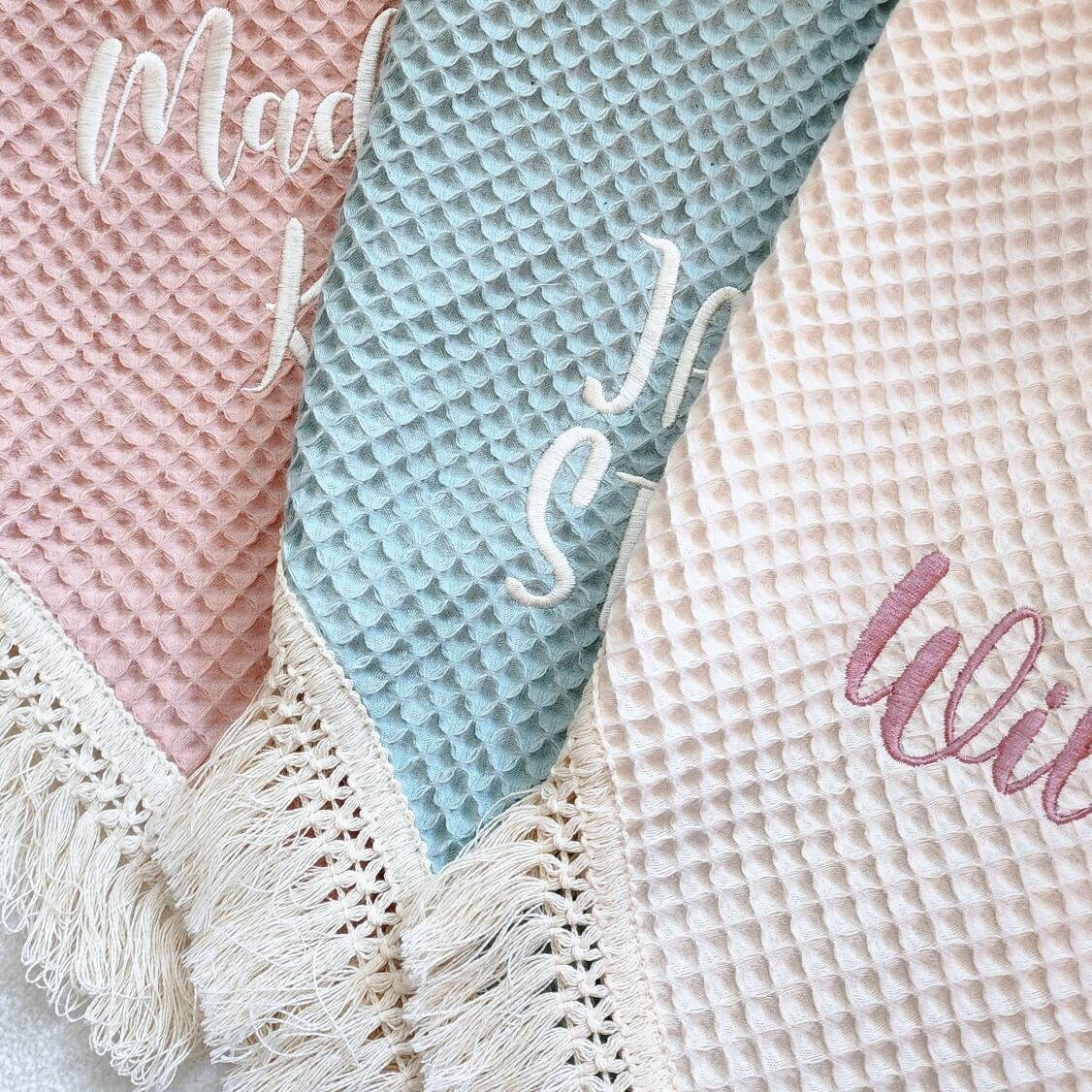 Personalized Embroidered Waffle Tassel Blanket for Comfort & Unique| CWBaby47