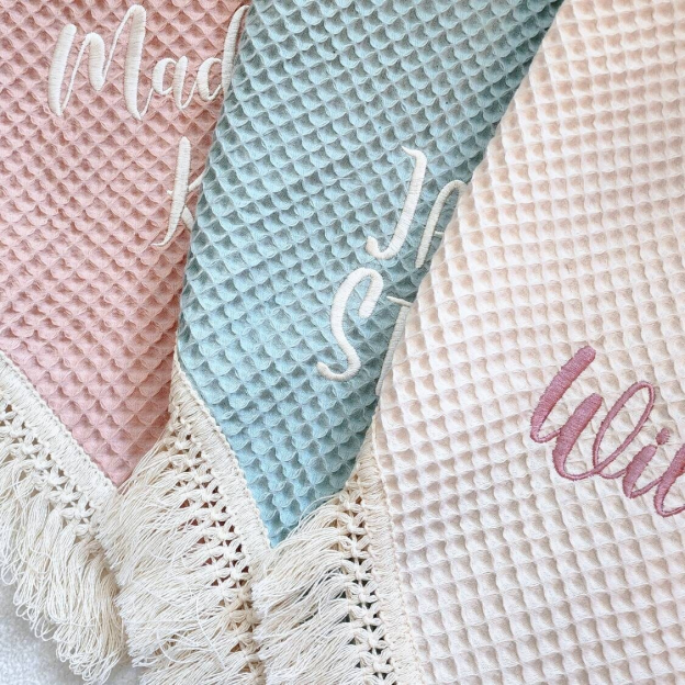 Personalized Embroidered Waffle Tassel Blanket for Comfort & Unique| CWBaby47
