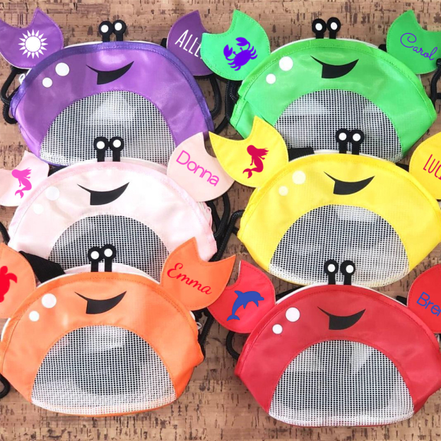 Personalized Crab Seashell Zipper Mesh Beach Bag | CWBeach111