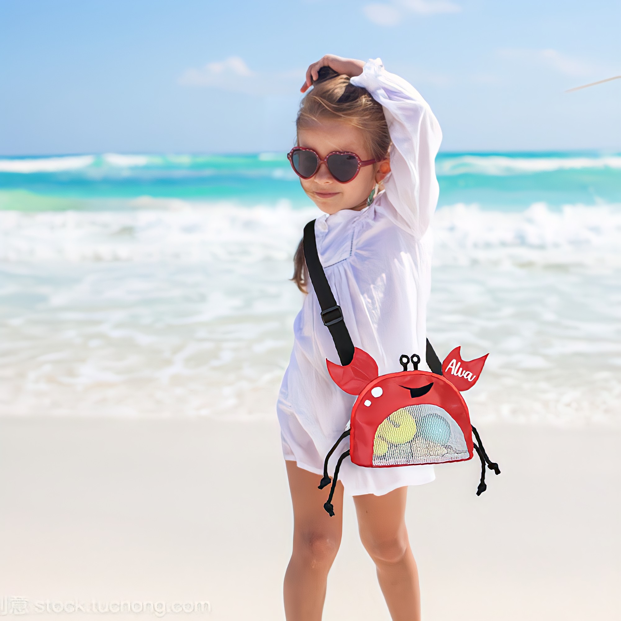 Personalized Crab Seashell Zipper Mesh Beach Bag For Adult & Kid | CWBeach245